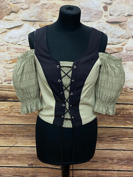 Trachtencoursage Gr.38 Trachtenmieder Landhausstil Carmenbluse in schwarz-beige