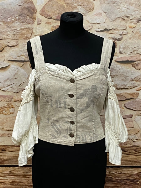 Second Hand Trachten-Bluse Gr.36 Trachten-Mieder Landhaus-Stil beige