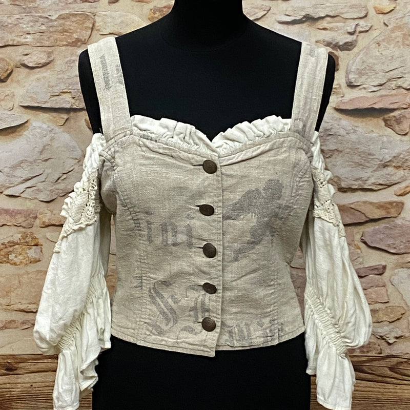 Second Hand Trachten-Bluse Gr.36 Trachten-Mieder Landhaus-Stil beige