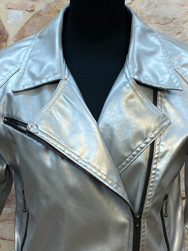 Vintage Lederjacke Damen Silber Metallic Gr.38 Reflex by Globetrotter
