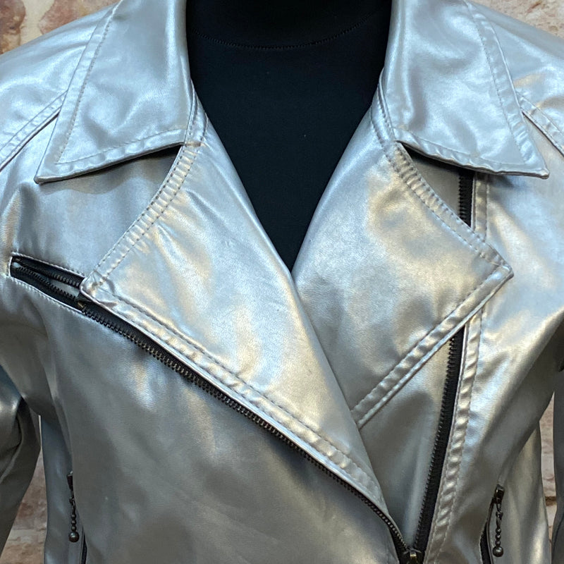 Vintage Lederjacke Damen Silber Metallic Gr.38 Reflex by Globetrotter
