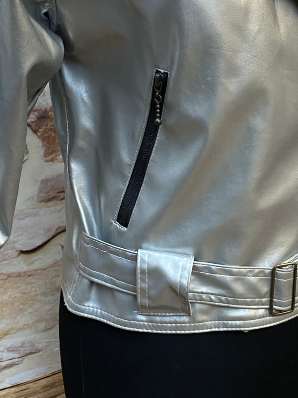 Vintage Lederjacke Damen Silber Metallic Gr.38 Reflex by Globetrotter