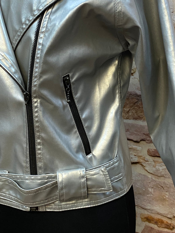 Vintage Lederjacke Damen Silber Metallic Gr.38 Reflex by Globetrotter