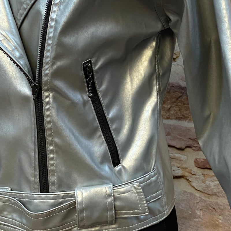 Vintage Lederjacke Damen Silber Metallic Gr.38 Reflex by Globetrotter