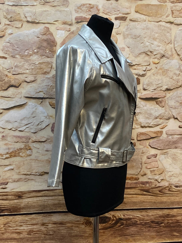 Vintage Lederjacke Damen Silber Metallic Gr.38 Reflex by Globetrotter