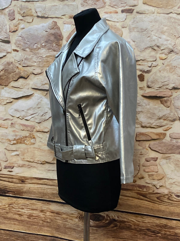 Vintage Lederjacke Damen Silber Metallic Gr.38 Reflex by Globetrotter