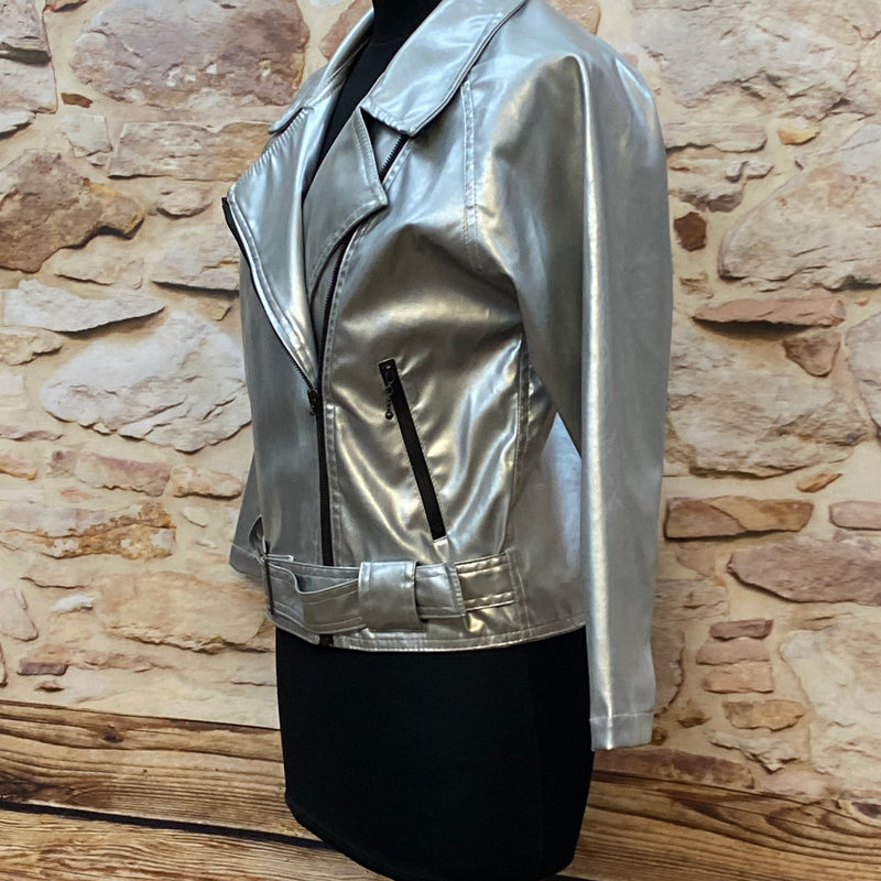 Vintage Lederjacke Damen Silber Metallic Gr.38 Reflex by Globetrotter