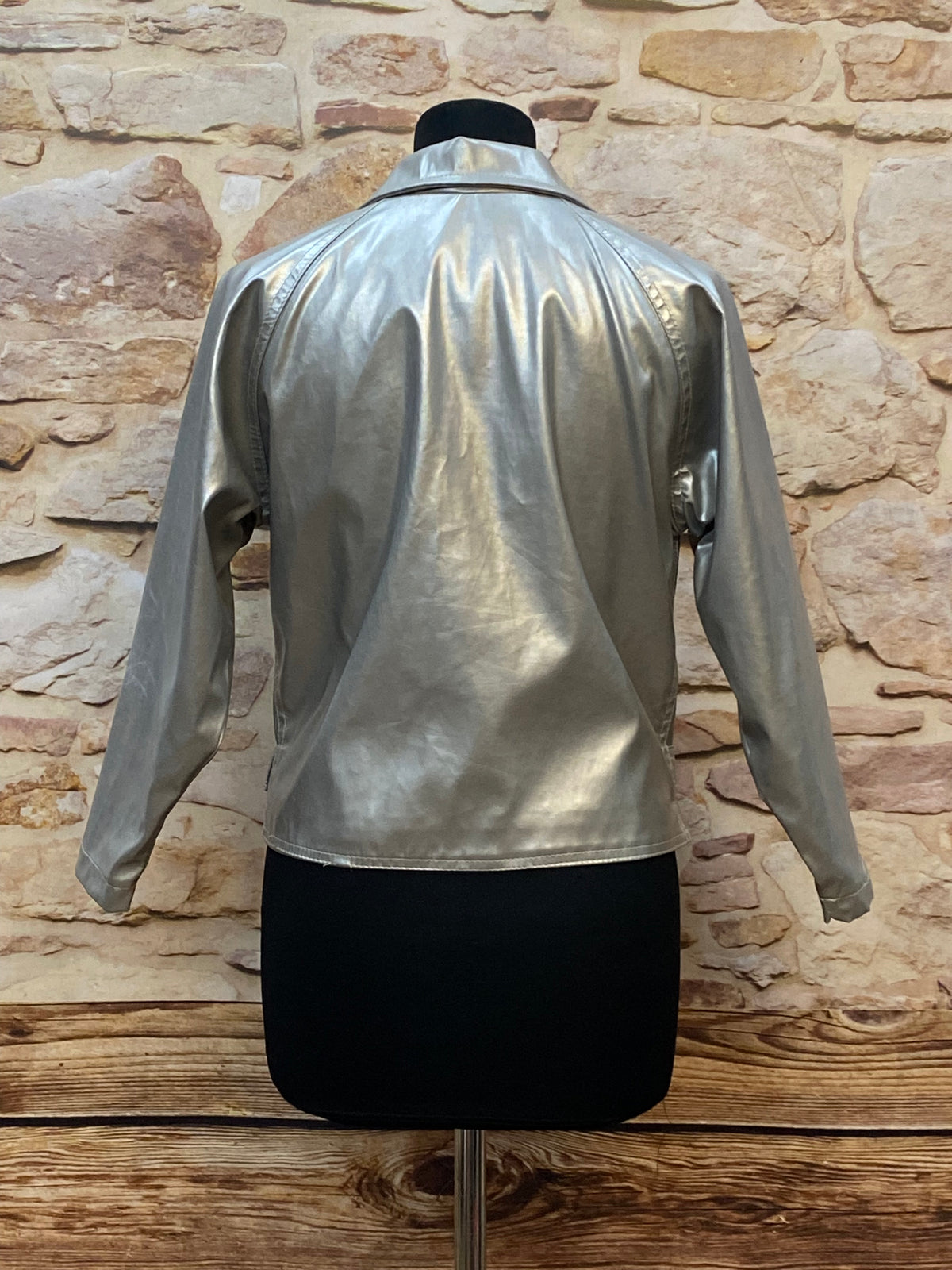 Blouson cuir vintage femme argent métallisé taille 38 Reflex par Globetrotter 