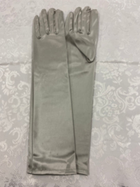 „Silberne lange Charleston Handschuhe im Satin-Look für 20er-Jahre-Outfits und Gatsby-Partys“