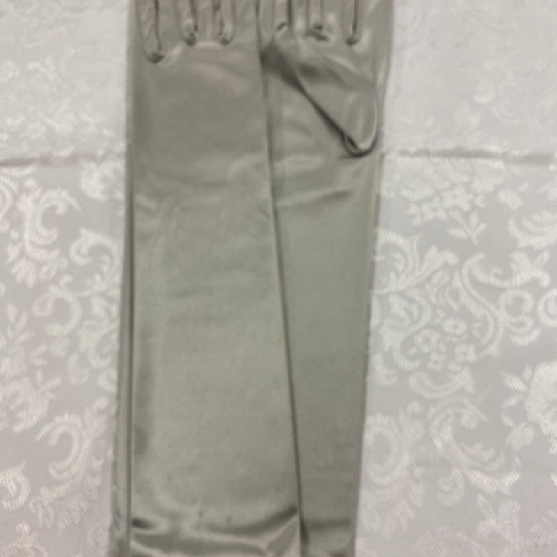 „Silberne lange Charleston Handschuhe im Satin-Look für 20er-Jahre-Outfits und Gatsby-Partys“