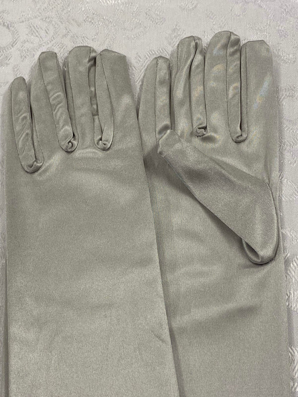 „Lange silberfarbene Damenhandschuhe One Size neu und ungetragen für Charleston und Abendgarderobe“