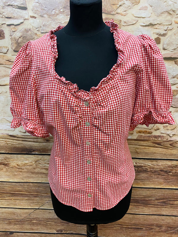 „Spieth & Wensky Trachtenbluse rot weiß kariert mit Rüschen“