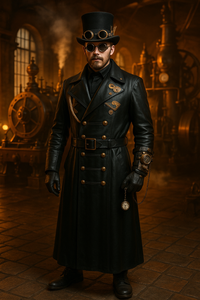 Schwarzer Ledermangtel im Steampunkstyle, Größe 54