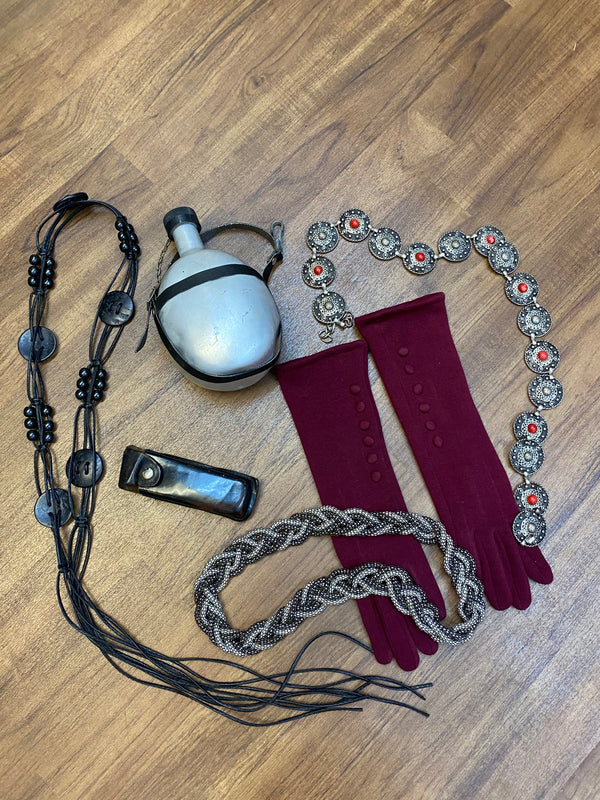 Steampunk Damen Outfit Rot Schwarz mit Corsage weißem Volantrock Zylinder Goggles und zahlreichen Accessoires Größe 42, Ansicht 10