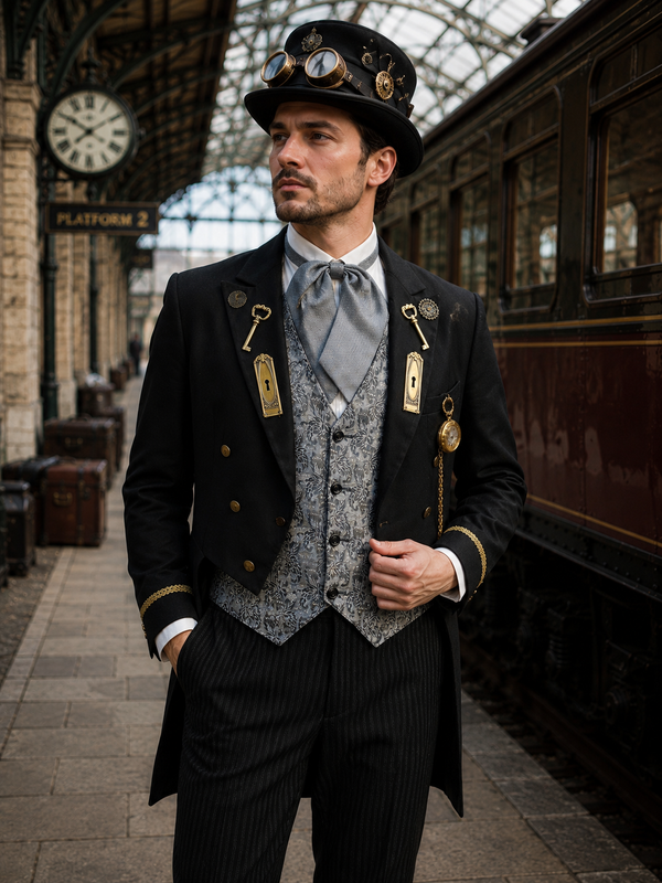 Steampunk Frack Outfit Herren Gr. 52 mit Weste Hose und Accessoires