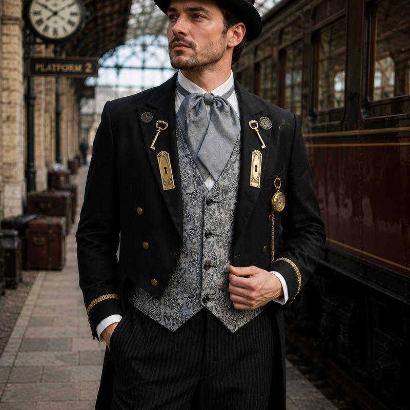 Steampunk Frack Outfit Herren Gr. 52 mit Weste Hose und Accessoires