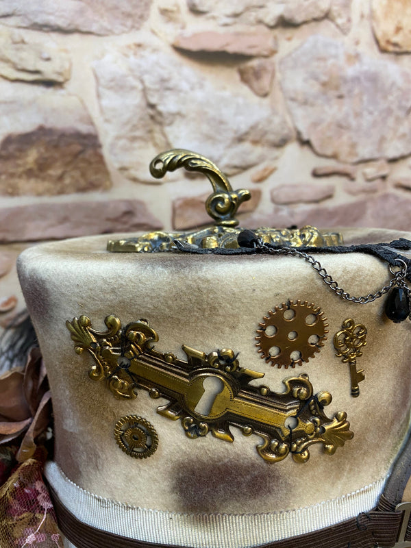 Steampunk Damen Zylinder Unikat Gr. 56/57 – handveredelt mit Goggles