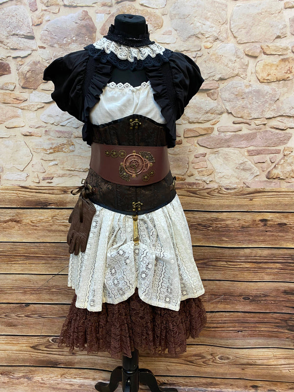 Steampunk Damen Outfit Gr. 38 – Unikat mit Corsage, Mini-Zylinder & Accessoires