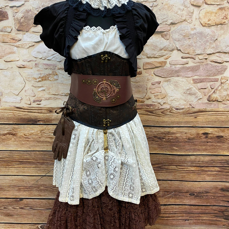 Steampunk Damen Outfit Gr. 38 – Unikat mit Corsage, Mini-Zylinder & Accessoires