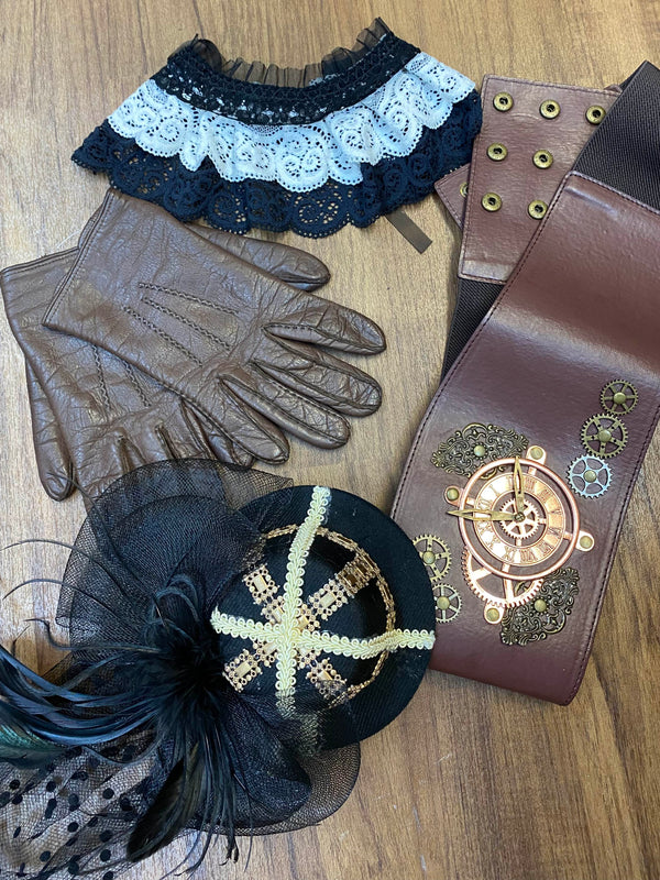 Steampunk Damen Outfit Gr. 38 – Unikat mit Corsage, Mini-Zylinder & Accessoires