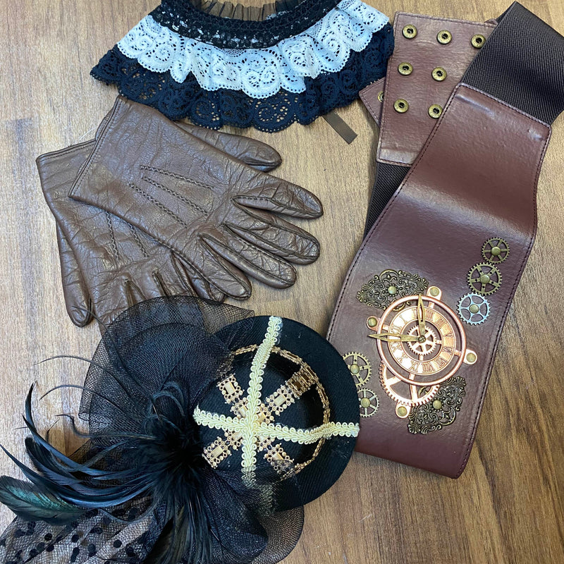 Steampunk Damen Outfit Gr. 38 – Unikat mit Corsage, Mini-Zylinder & Accessoires
