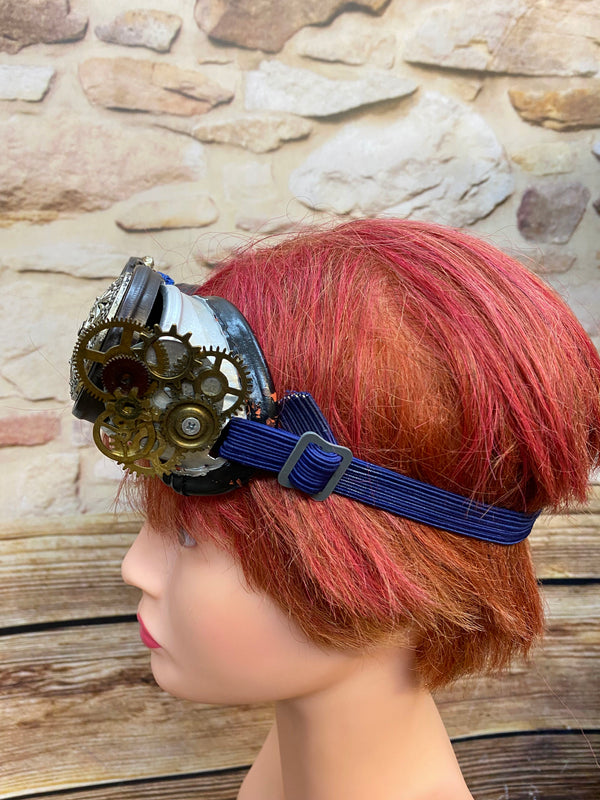 Steampunk Damen Outfit Gr. 36 – Blau-Schwarz mit Corsage, Goggles & Accessoires