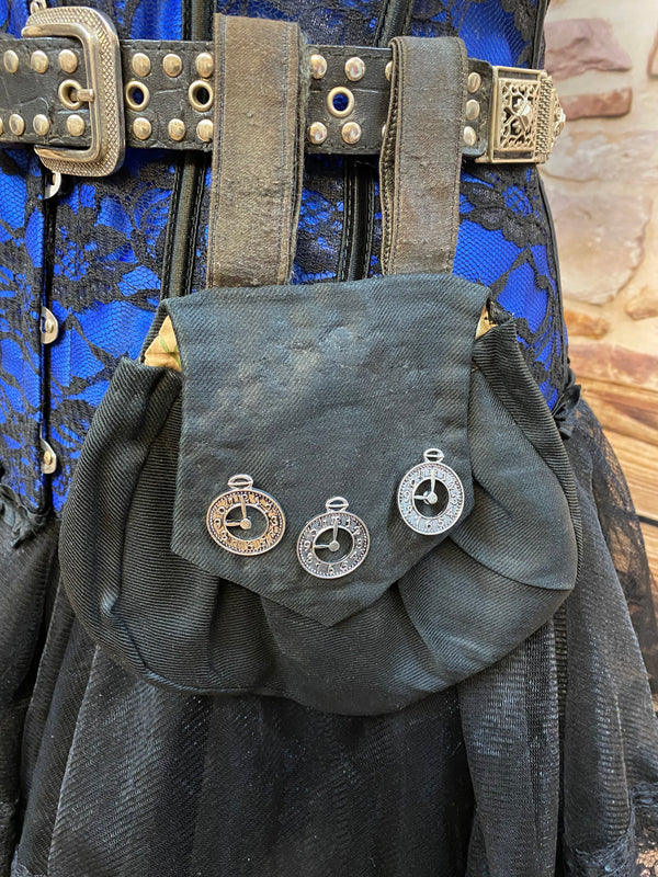 Steampunk Damen Outfit Gr. 36 – Blau-Schwarz mit Corsage, Goggles & Accessoires