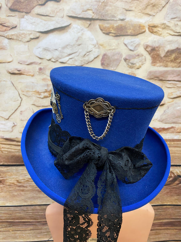 Steampunk Damen Zylinder Blau Gr. 56 – Unikat mit Goggles