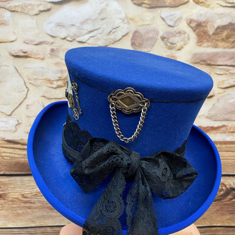 Steampunk Damen Zylinder Blau Gr. 56 – Unikat mit Goggles