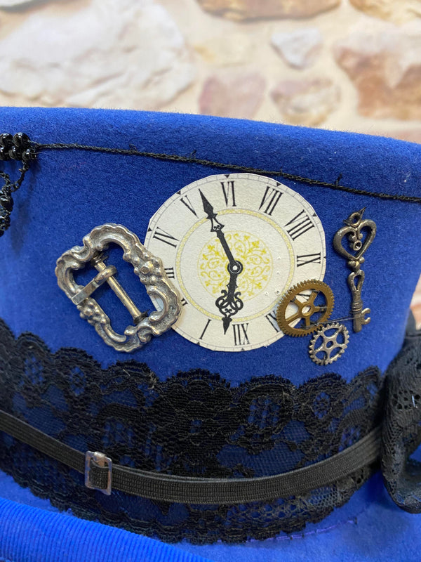 Steampunk Damen Zylinder Blau Gr. 56 – Unikat mit Goggles