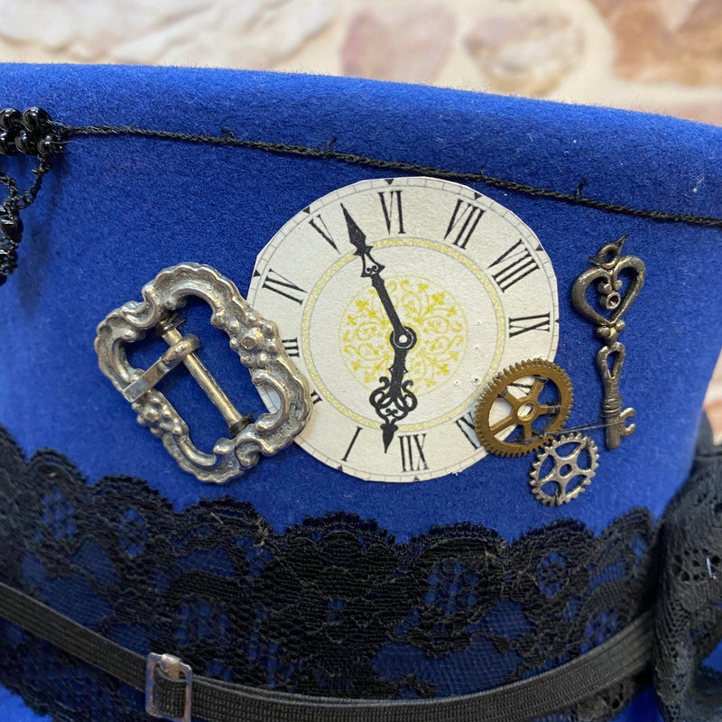 Steampunk Damen Zylinder Blau Gr. 56 – Unikat mit Goggles