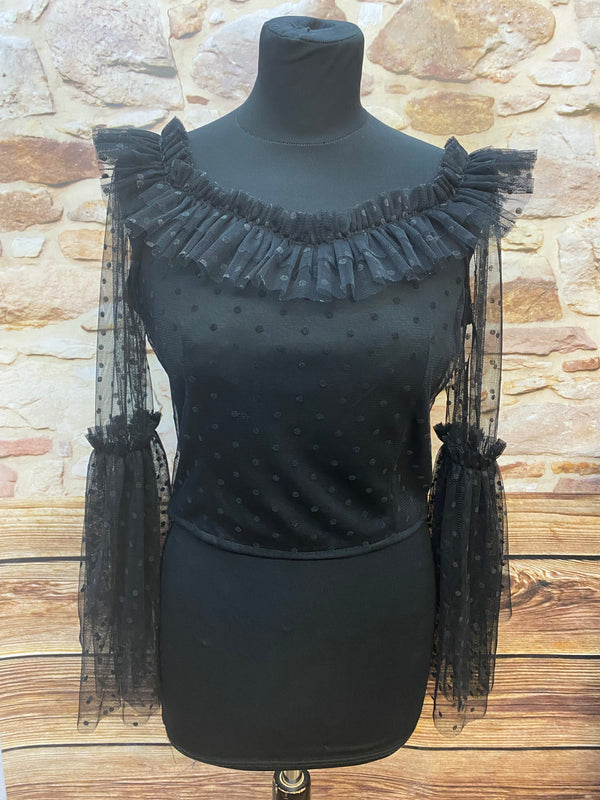 Steampunk Bluse Schwarz Gr. M im viktorianischen Stil