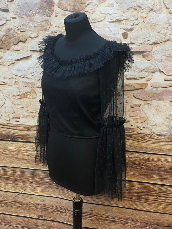 Detailansicht von Steampunk Bluse Schwarz Gr. M im viktorianischen Stil