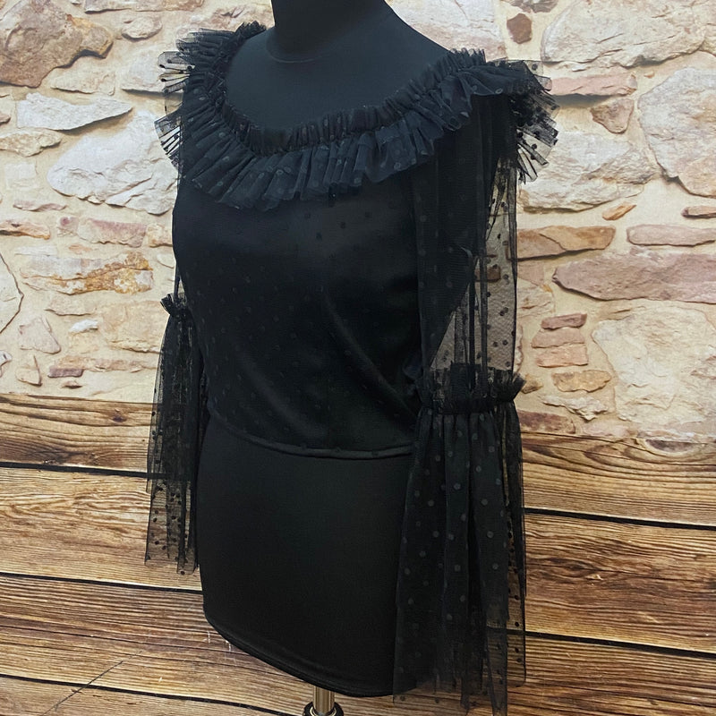 Detailansicht von Steampunk Bluse Schwarz Gr. M im viktorianischen Stil
