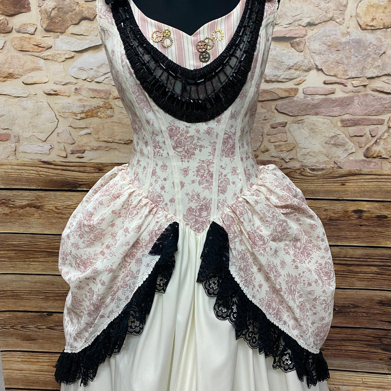 Steampunk-Brautkleid in Ivory/Schwarz – Gr. 36 (ohne Schirm & Cape)