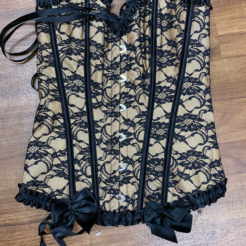 Corsage Steampunk Gothic beige mit schwarzer Spitze Gr.S