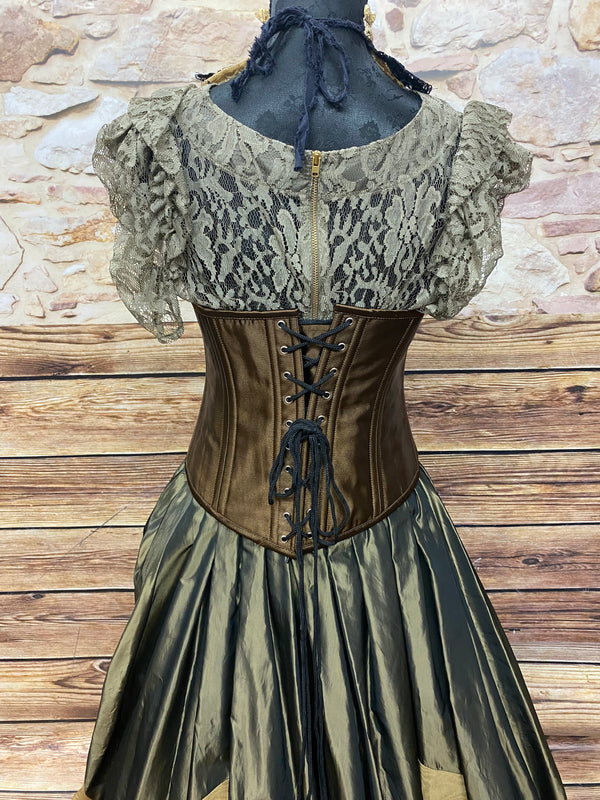 Steampunk-Damenkostüm „Oliv & Gold“ – Gr. 38