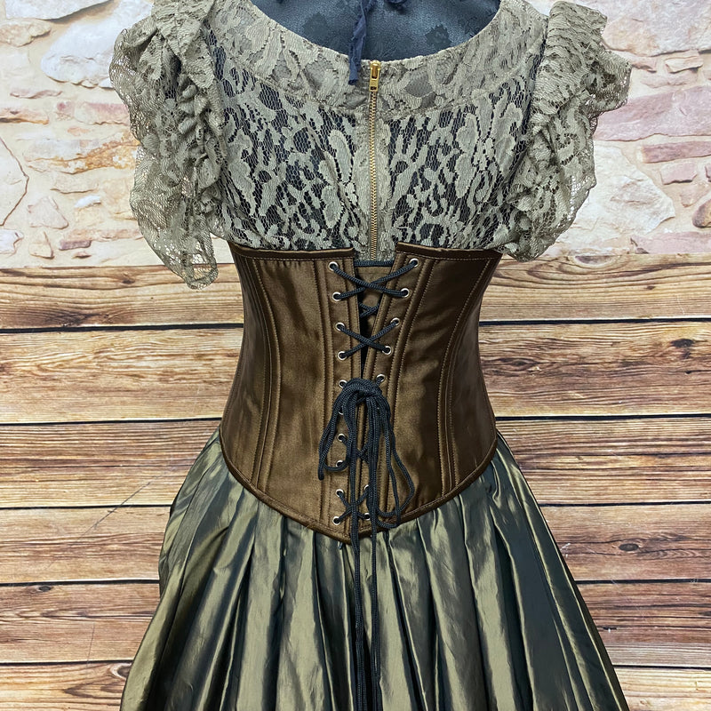 Steampunk-Damenkostüm „Oliv & Gold“ – Gr. 38