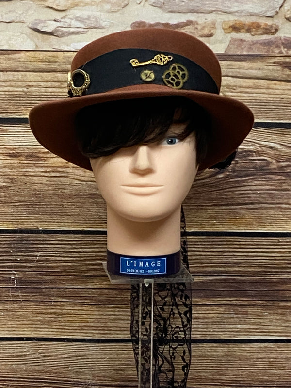 Hochwertiger Steampunk Damenhut braun, Unikat Gr.56
