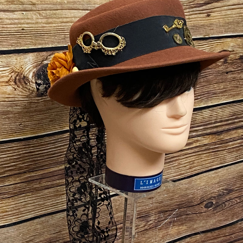 Hochwertiger Steampunk Damenhut braun, hand veredelt, Unikat