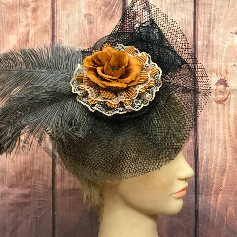 Kopfschmuck Damen, Steampunk Fascinator, braun, Handmade