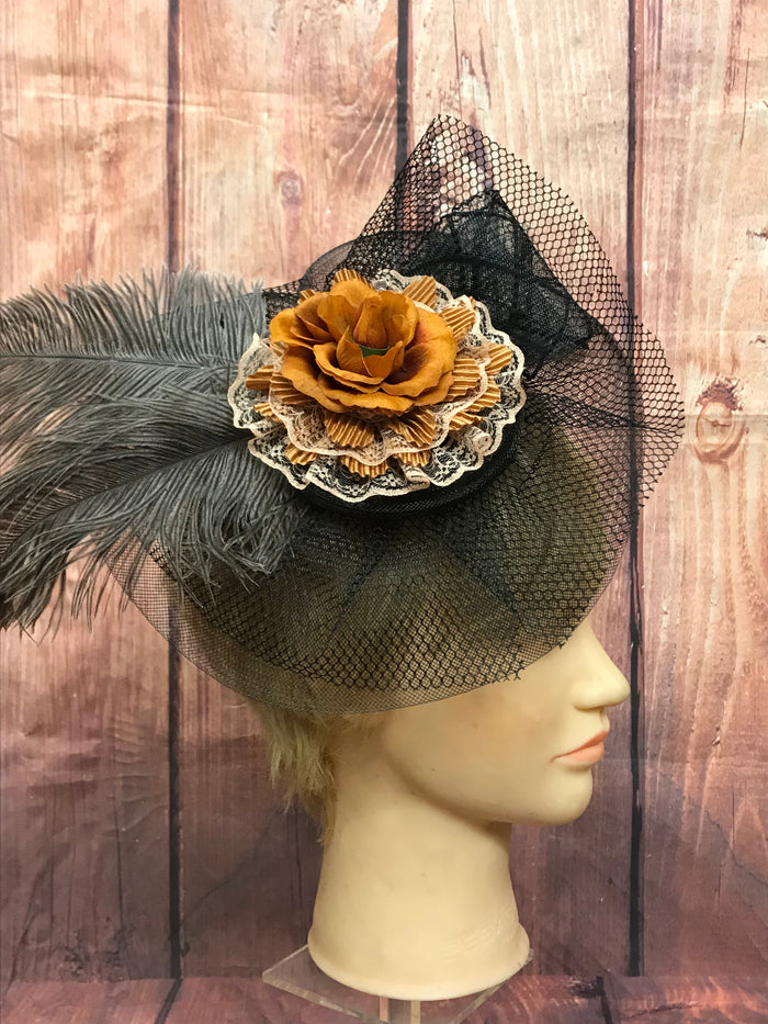 Kopfschmuck Damen, Steampunk Fascinator, braun, Handmade