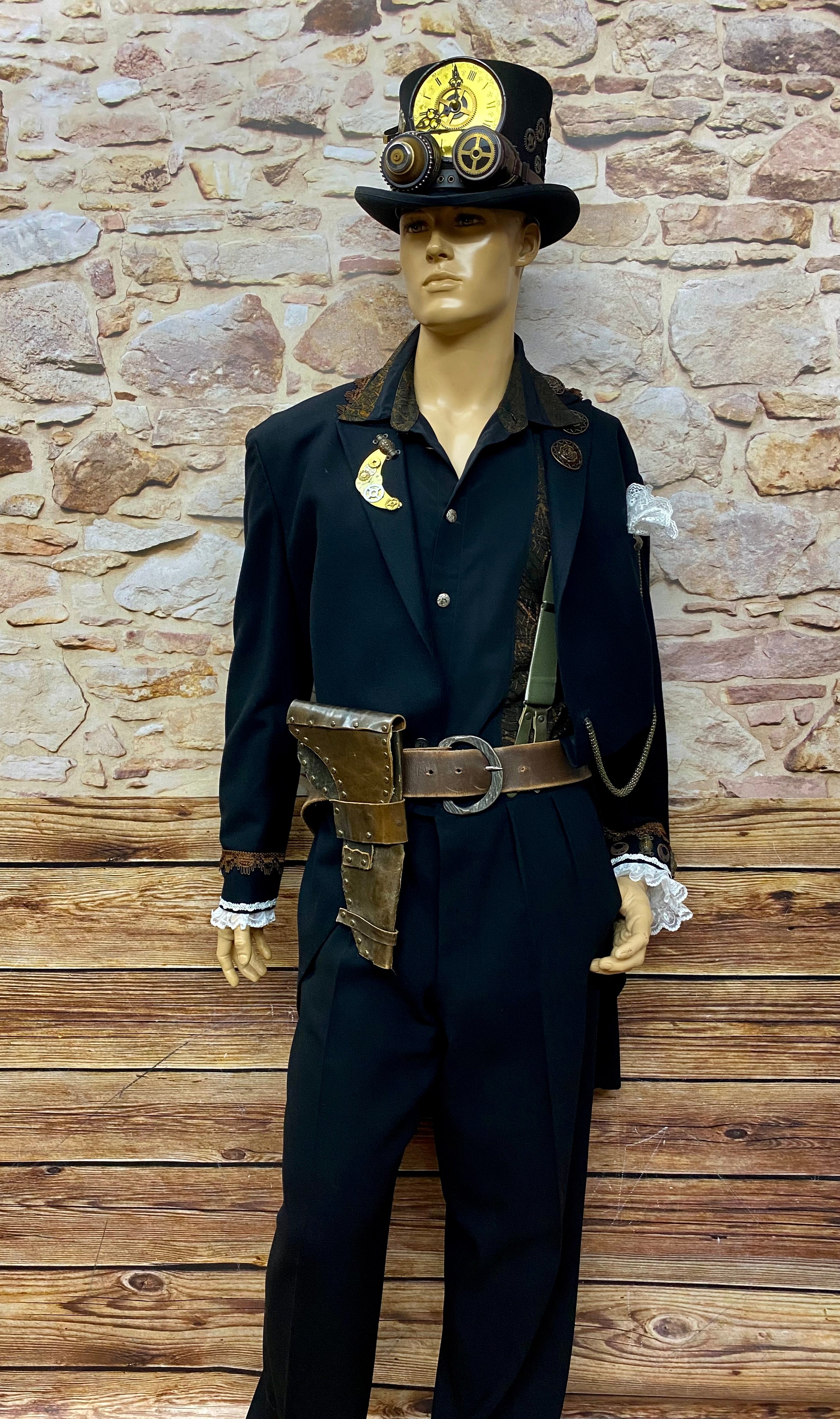 Hochwertiges Steampunk Outfit Herren Gr.58, Vintage-Cut Jacke und antiker Hose