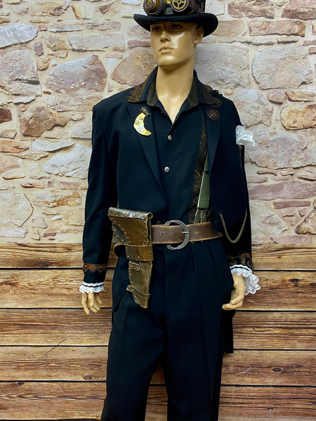 Steampunk Kostüm mit echtem Cutaway und antiker Frack-Hose, Hemd, Ledergürtel und Gürteltasche Größe 58