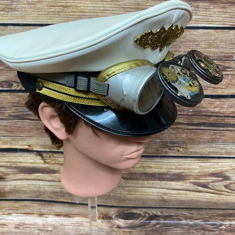Steampunk Vintage Polizei Schirmmütze handveredelt, Unikat Gr.59