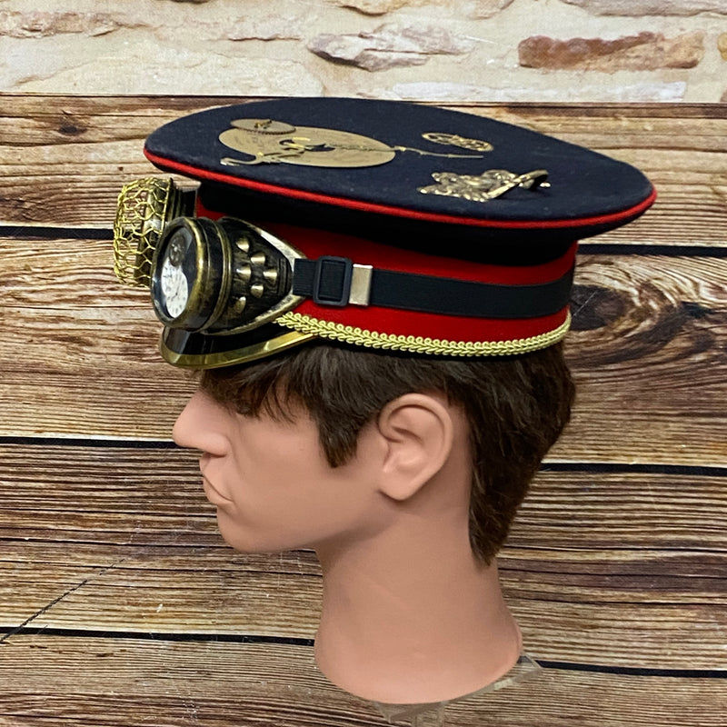 Steampunk Uniform Schirmmütze dunkelblau mit Goggles Größe 56