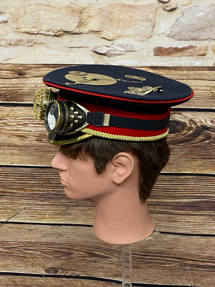 Steampunk Uniform Schirmmütze dunkelblau mit Goggles Größe 56