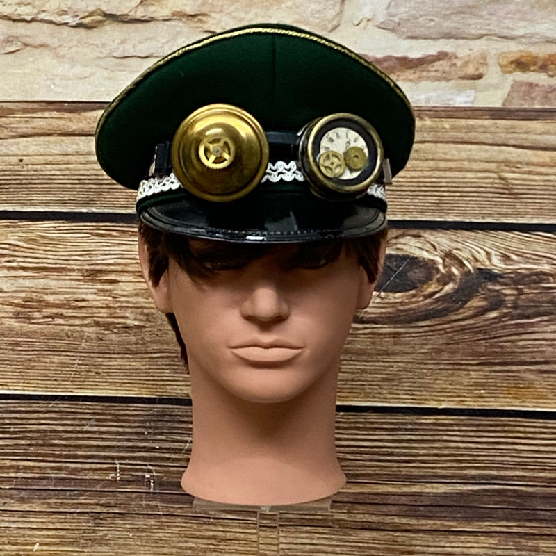 Hochwertige Steampunk Uniformmütze Gr.57 Unikat, handveredelt, grün