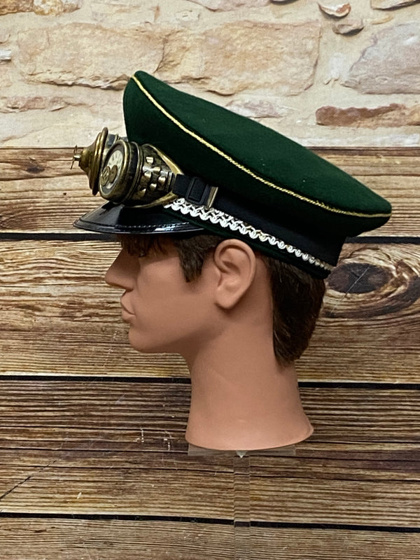 Steampunk Schirmmütze mit Goggles – Größe 57 – Unikat