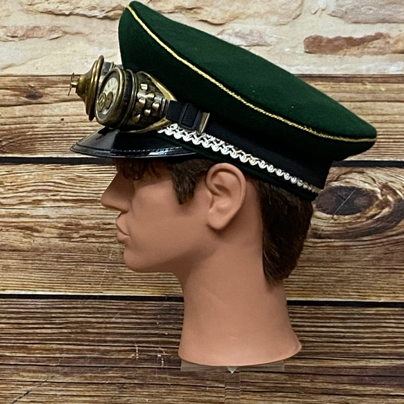 Steampunk Schirmmütze mit Goggles – Größe 57 – Unikat